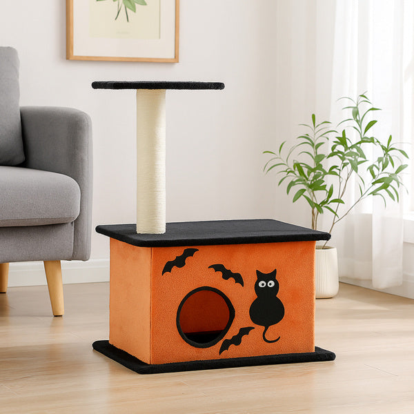 Halloween Cat Tower with Condo, Platform & Sisal Scratching Post)