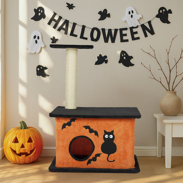 Halloween Cat Tower with Condo, Platform & Sisal Scratching Post)