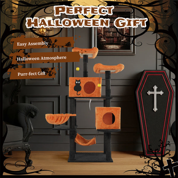 Halloween Cat Tree for Large Cats – Multi-Level Tower with Hammocks, Condos & Scratching Posts