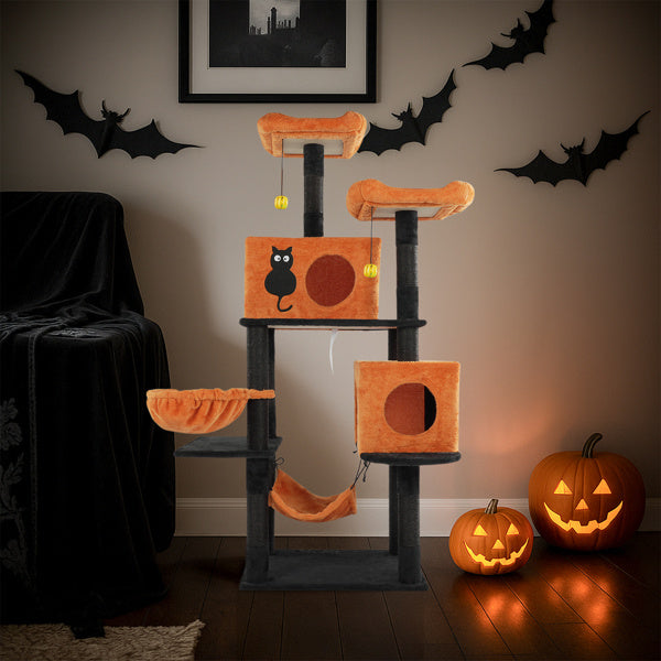 Halloween Cat Tree for Large Cats – Multi-Level Tower with Hammocks, Condos & Scratching Posts