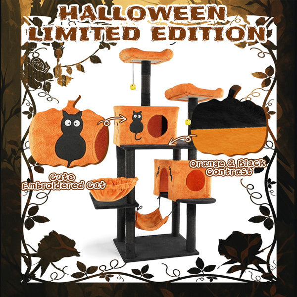 Halloween Cat Tree for Large Cats – Multi-Level Tower with Hammocks, Condos & Scratching Posts