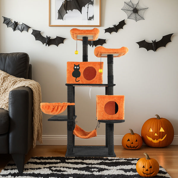 Halloween Cat Tree for Large Cats – Multi-Level Tower with Hammocks, Condos & Scratching Posts
