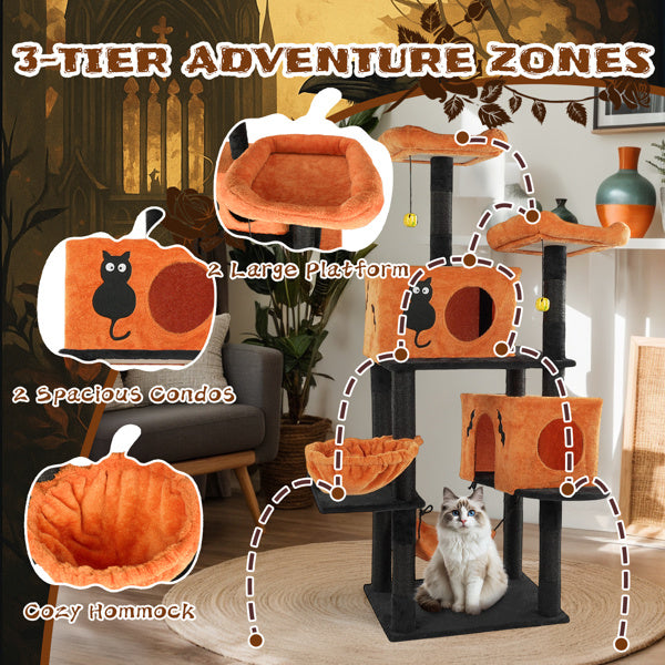 Halloween Cat Tree for Large Cats – Multi-Level Tower with Hammocks, Condos & Scratching Posts