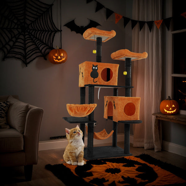 Halloween Cat Tree for Large Cats – Multi-Level Tower with Hammocks, Condos & Scratching Posts