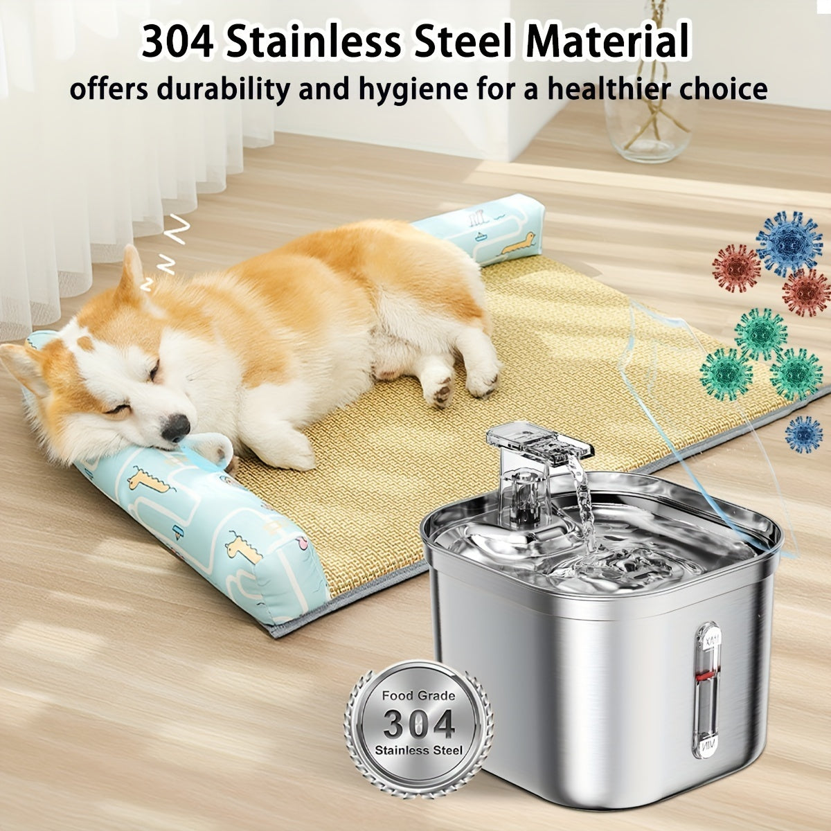 Stainless Steel Pet Water Fountain – 73oz Ultra-Quiet Auto Dispenser for Cats & Dogs