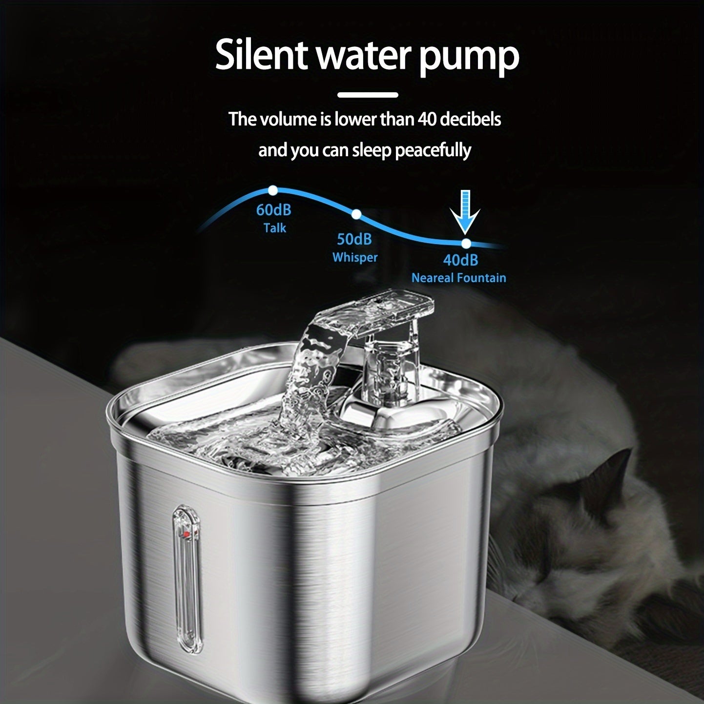 Stainless Steel Pet Water Fountain – 73oz Ultra-Quiet Auto Dispenser for Cats & Dogs