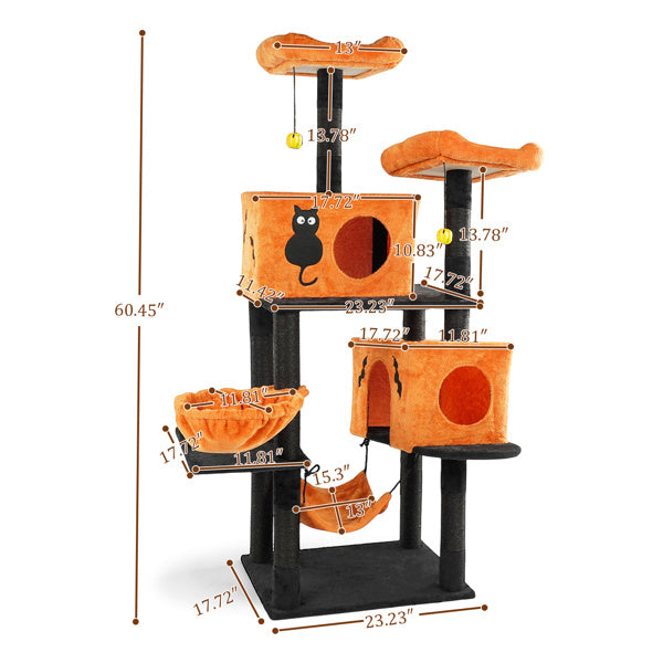 Halloween Cat Tree for Large Cats – Multi-Level Tower with Hammocks, Condos & Scratching Posts