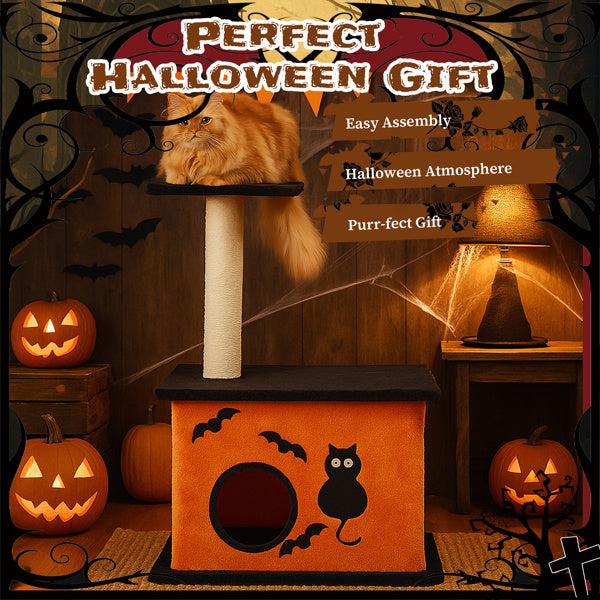 Halloween Cat Tower with Condo, Platform & Sisal Scratching Post)