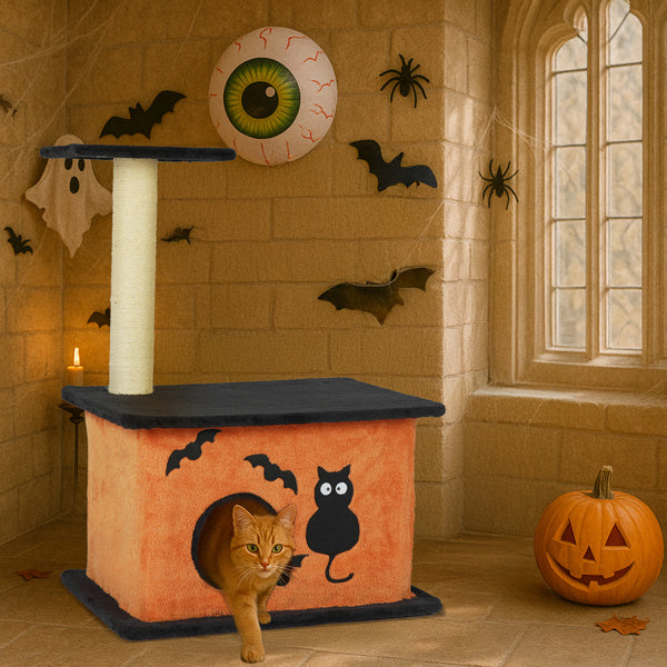 Halloween Cat Tower with Condo, Platform & Sisal Scratching Post)