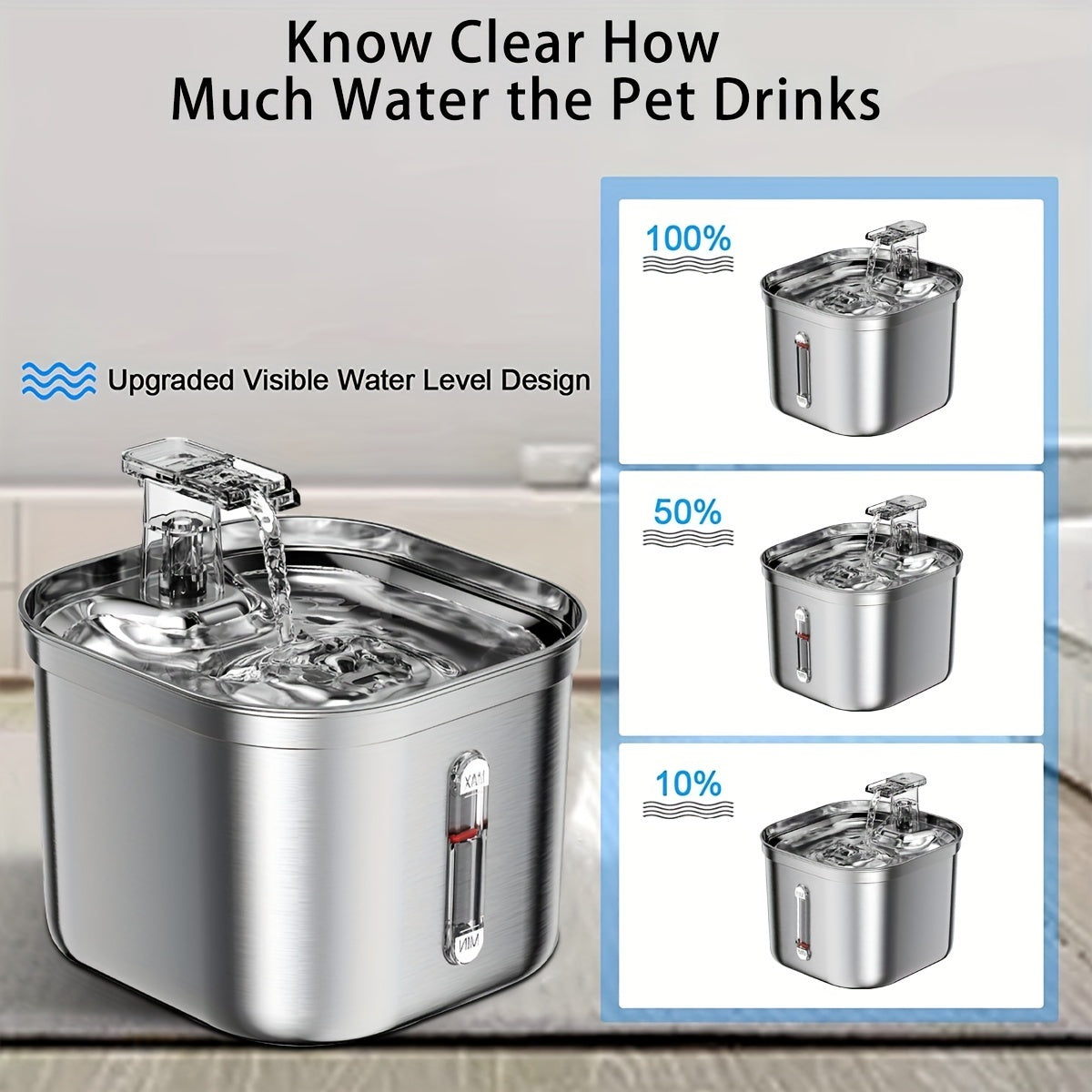Stainless Steel Pet Water Fountain – 73oz Ultra-Quiet Auto Dispenser for Cats & Dogs