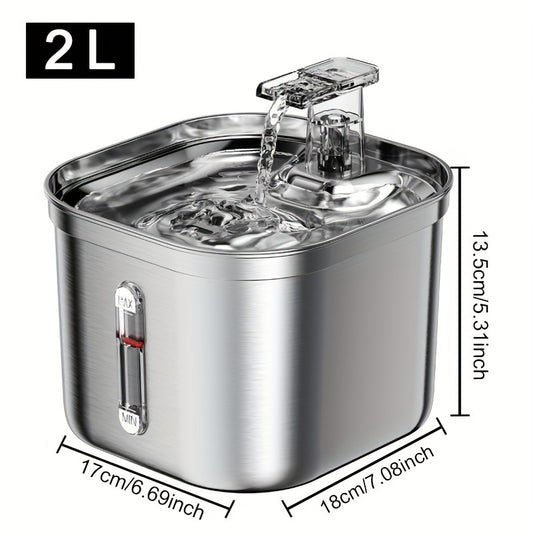 Stainless Steel Pet Water Fountain – 73oz Ultra-Quiet Auto Dispenser for Cats & Dogs