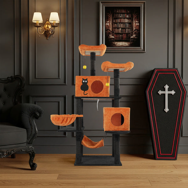 Halloween Cat Tree for Large Cats – Multi-Level Tower with Hammocks, Condos & Scratching Posts