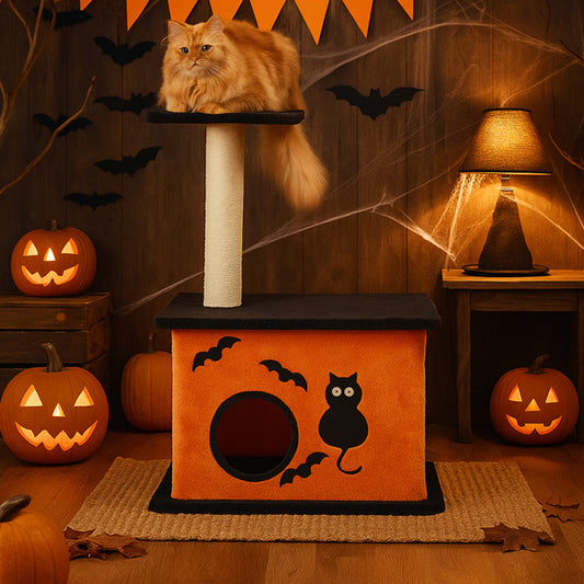 Halloween Cat Tower with Condo, Platform & Sisal Scratching Post)